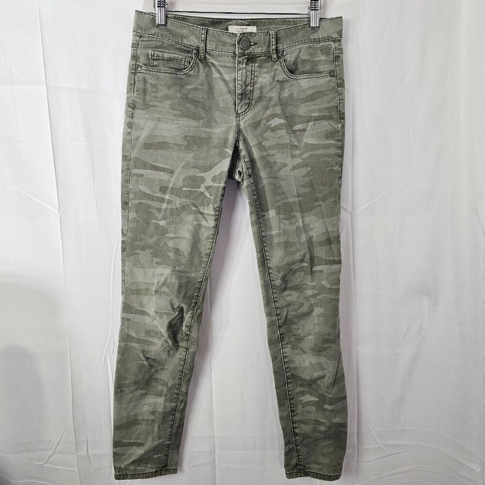LOFT Jeans Womens 2 30x27 Green Camouflage Modern Skinny Denim Stretch
